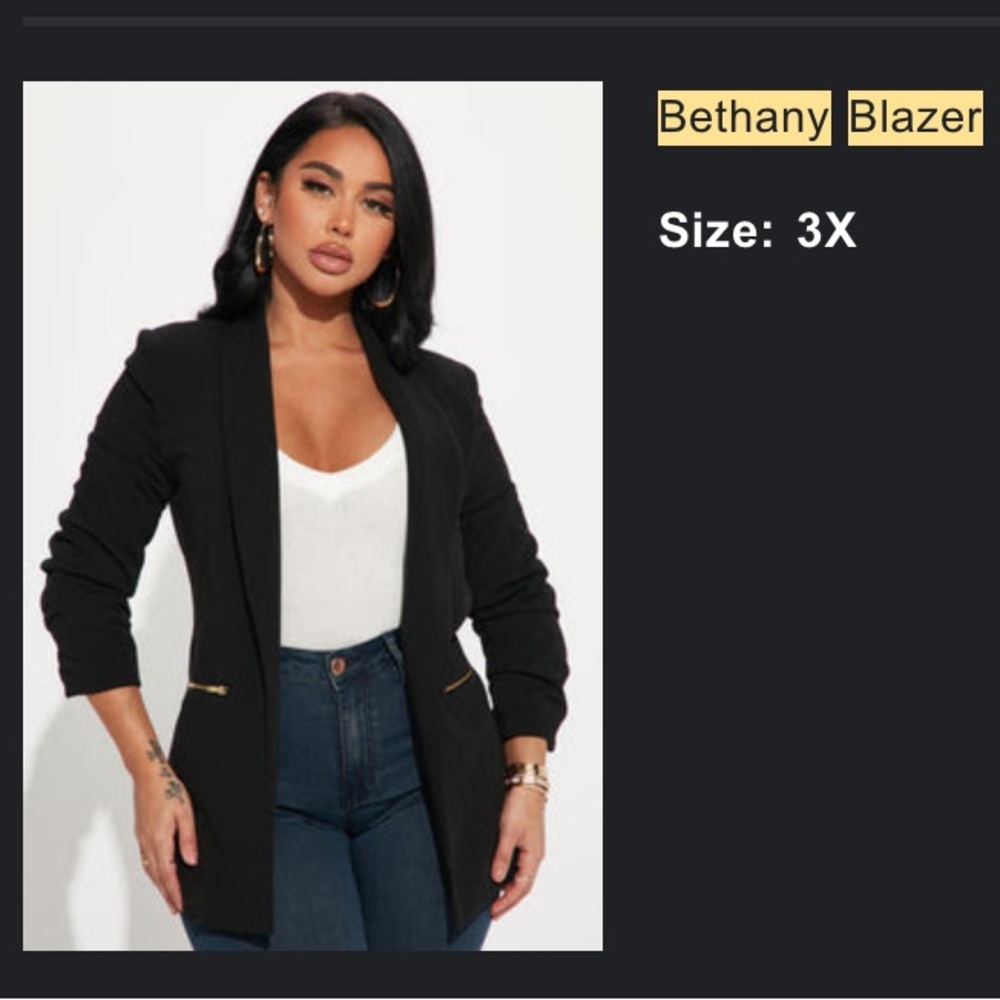 ~Black Tailored Open-Front Blazer w/Gold Zipper Detailing~ - Picture 11 of 14